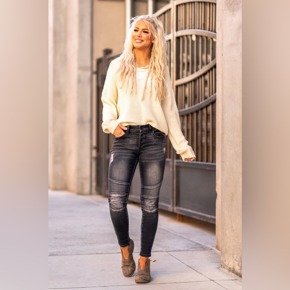 Kancan Moto Jean Gray Distressed Size 5/26